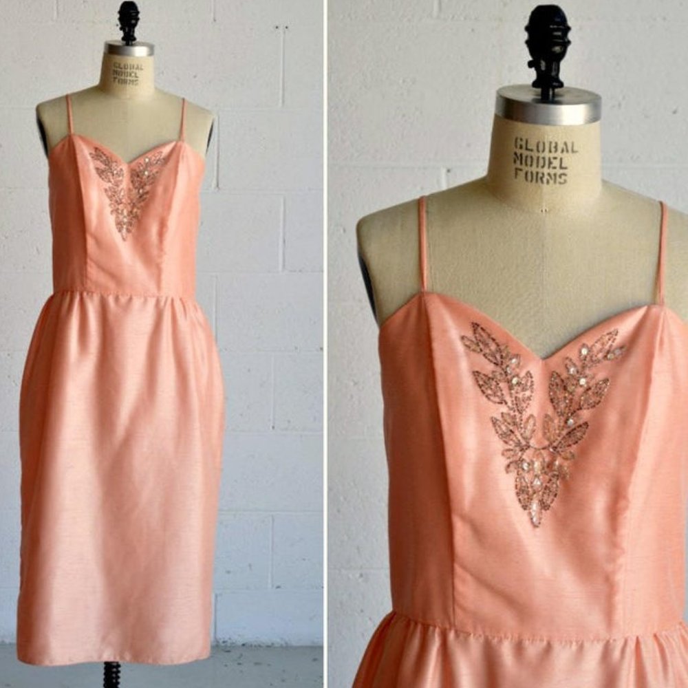 VINTAGE 70s blush pink embellished prom dress
